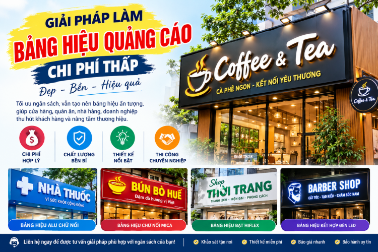 GIẢI PHÁP LÀM BẢNG HIỆU QUẢNG CÁO CHI PHÍ THẤP – ĐẸP, BỀN, HIỆU QUẢ