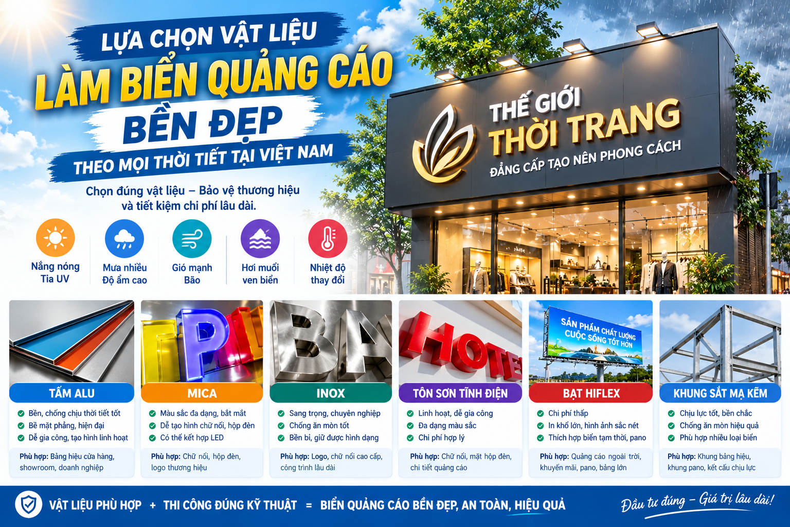 LỰA CHỌN VẬT LIỆU LÀM BIỂN QUẢNG CÁO BỀN ĐẸP THEO MỌI THỜI TIẾT TẠI VIỆT NAM
