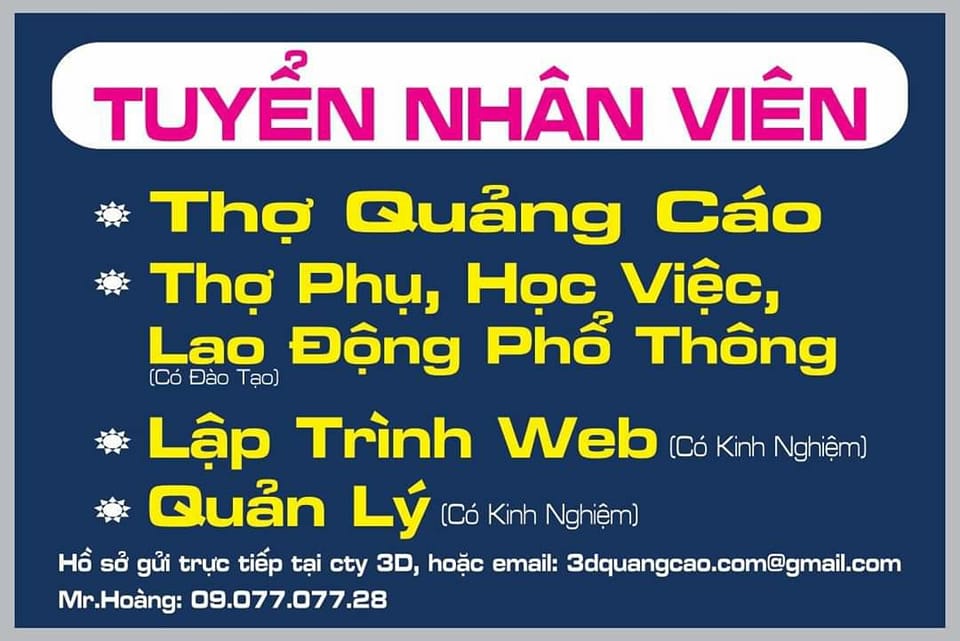 tuyển 100 thợ thi công quảng cáo - 3D Quảng Cáo CN3