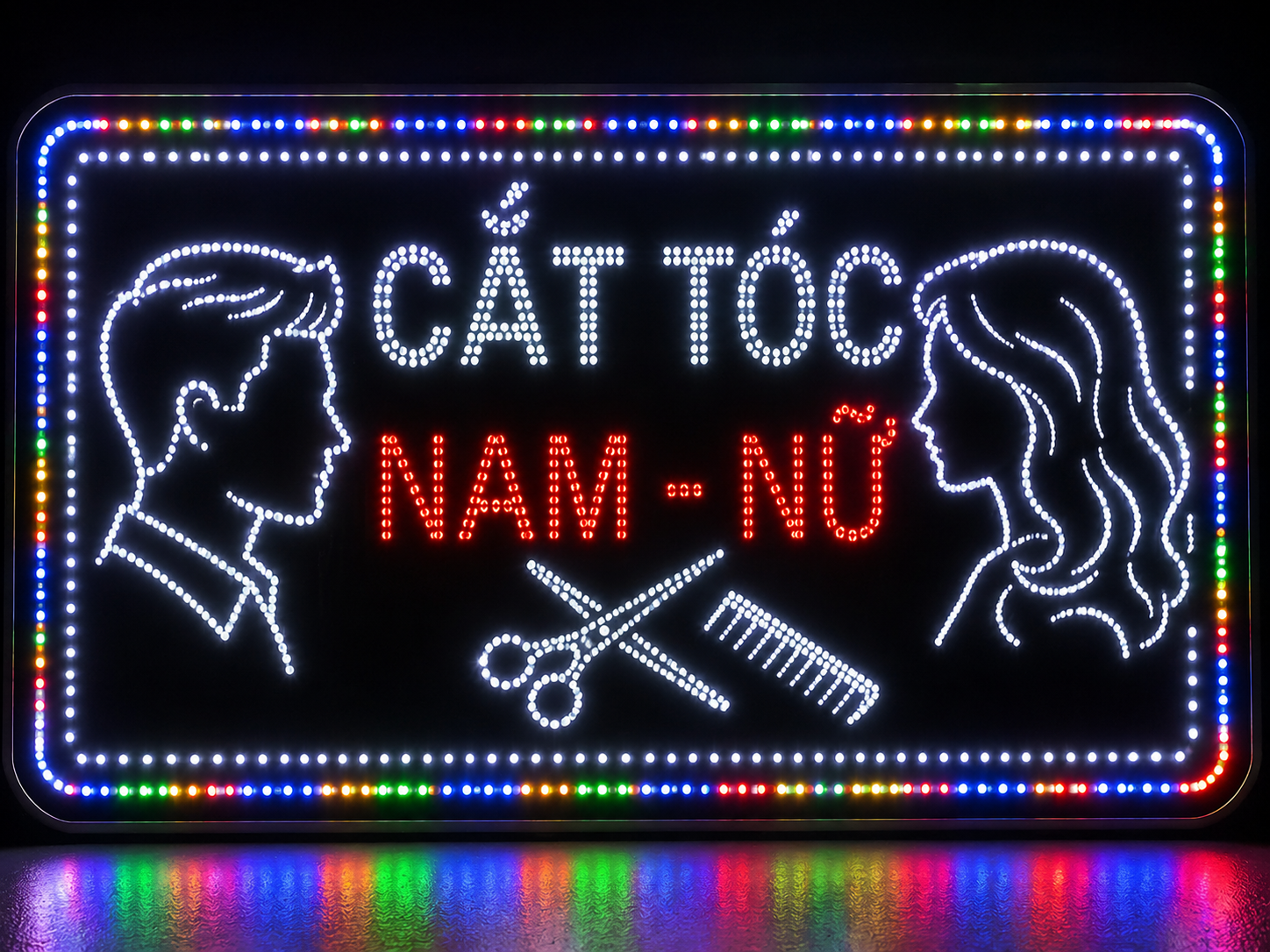 Bảng Hiệu Xi Nhan Tiệm Cắt Tóc – Hộp Đèn LED Ruồi Sáng 2 Mặt Nổi Bật Cả Ngày Lẫn Đêm