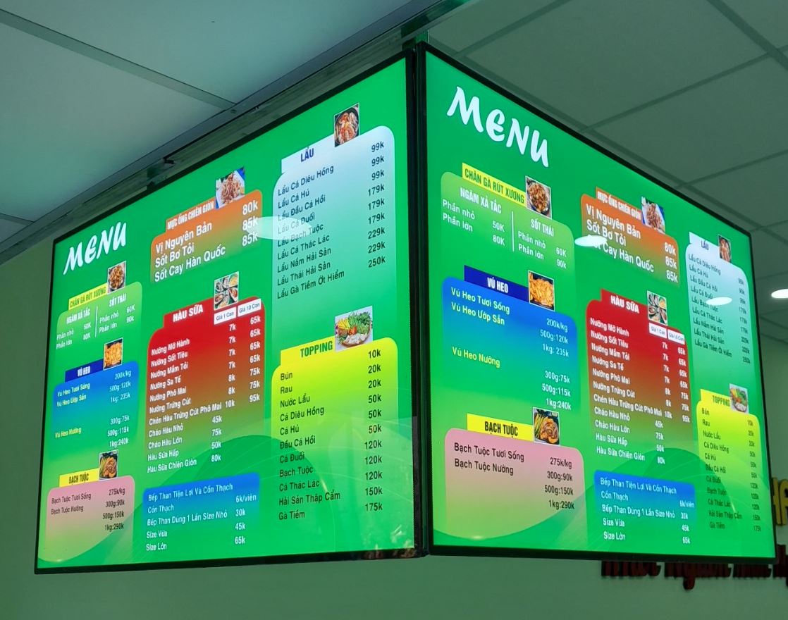 Hộp đèn mica siêu mỏng làm menu, thay đổi nội dung dễ dàng, Menu tranh điện làm ... - Quảng Cáo Ad Shop