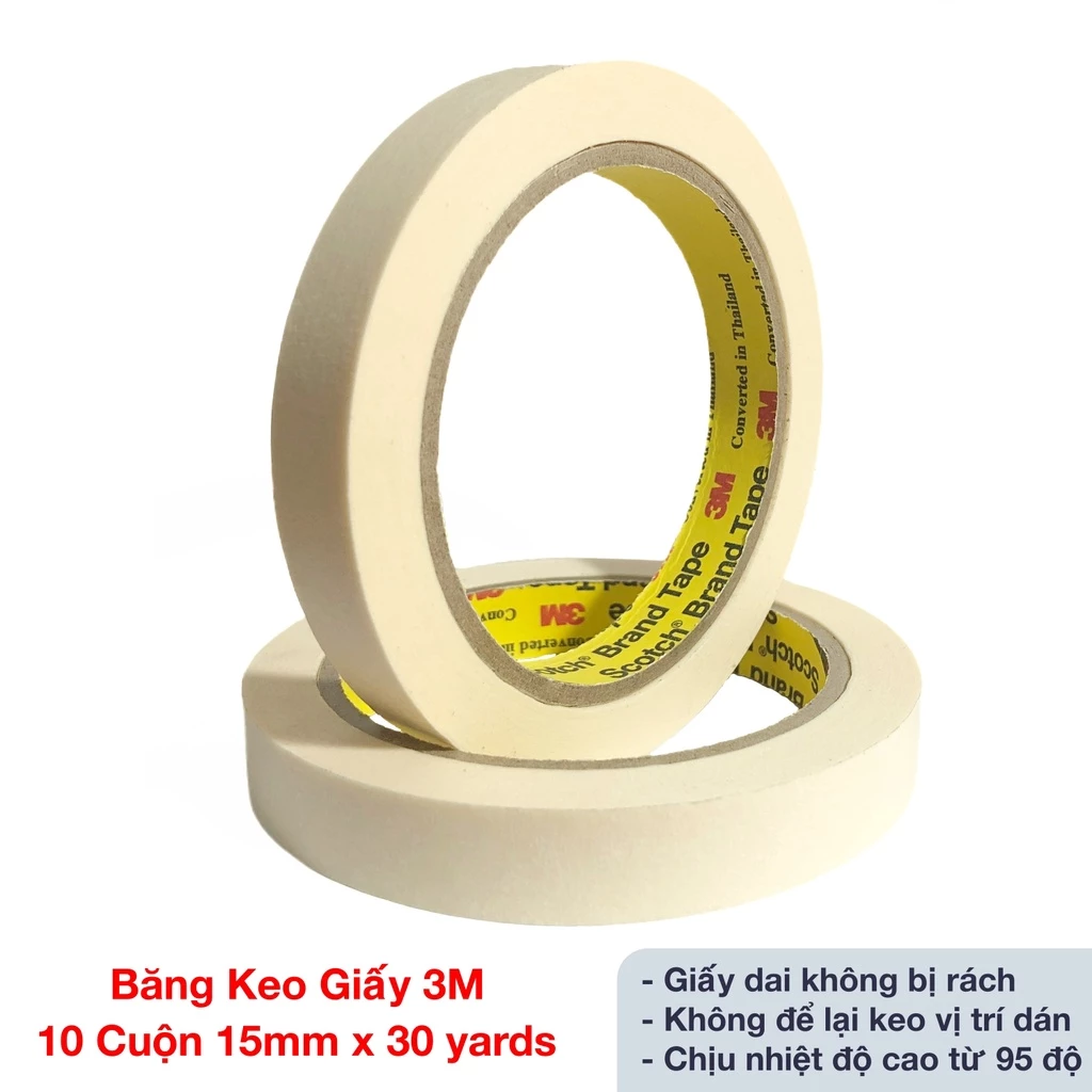 Băng keo giấy dùng che sơn khổ 1,5cm và 1,8cm Masking Tape 3M (1 cuộn)