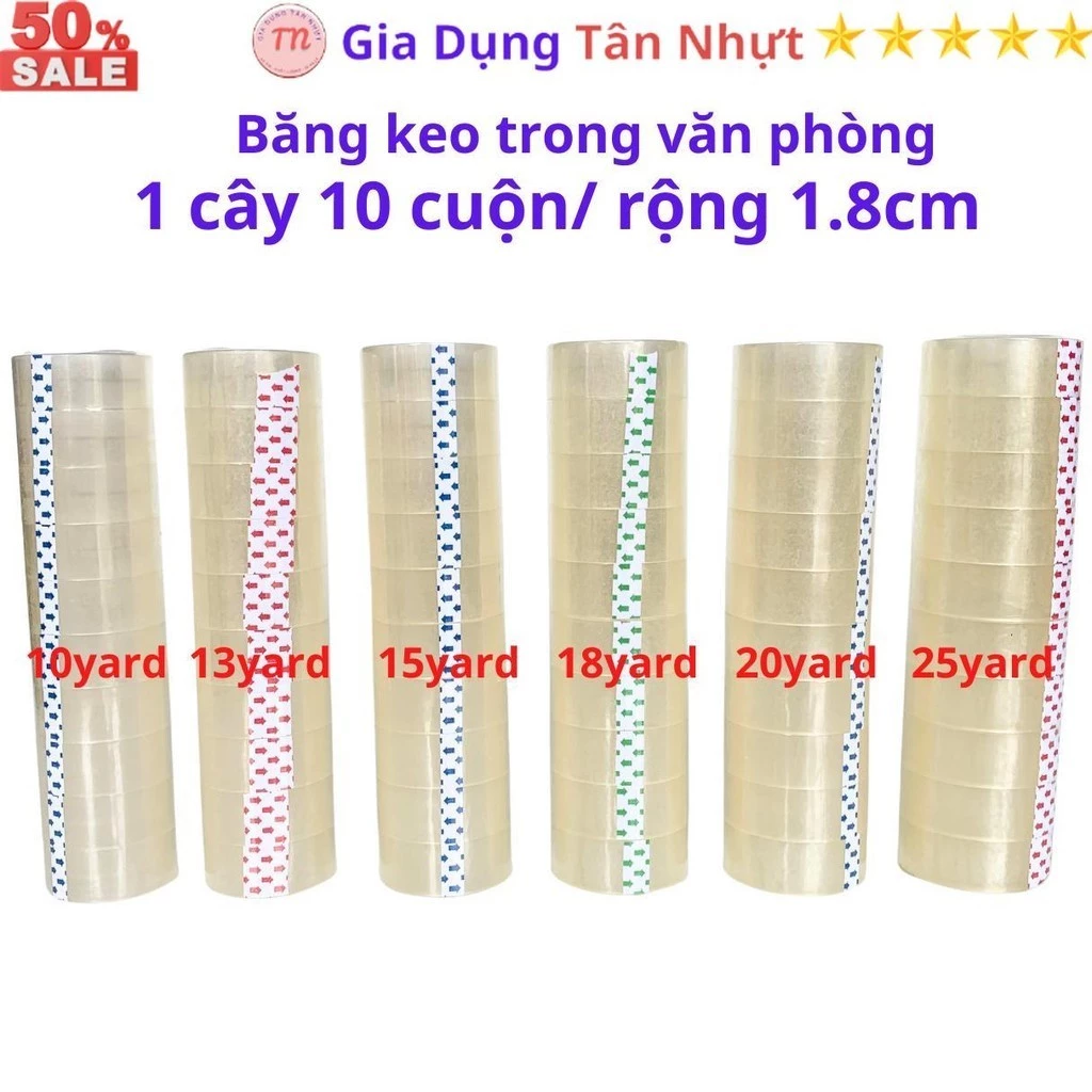 SKU74 - Băng keo trong văn phòng loại nhỏ, 1 cây 10 cuộn rộng 1.8cm, 10-13-15-18-20-25yard